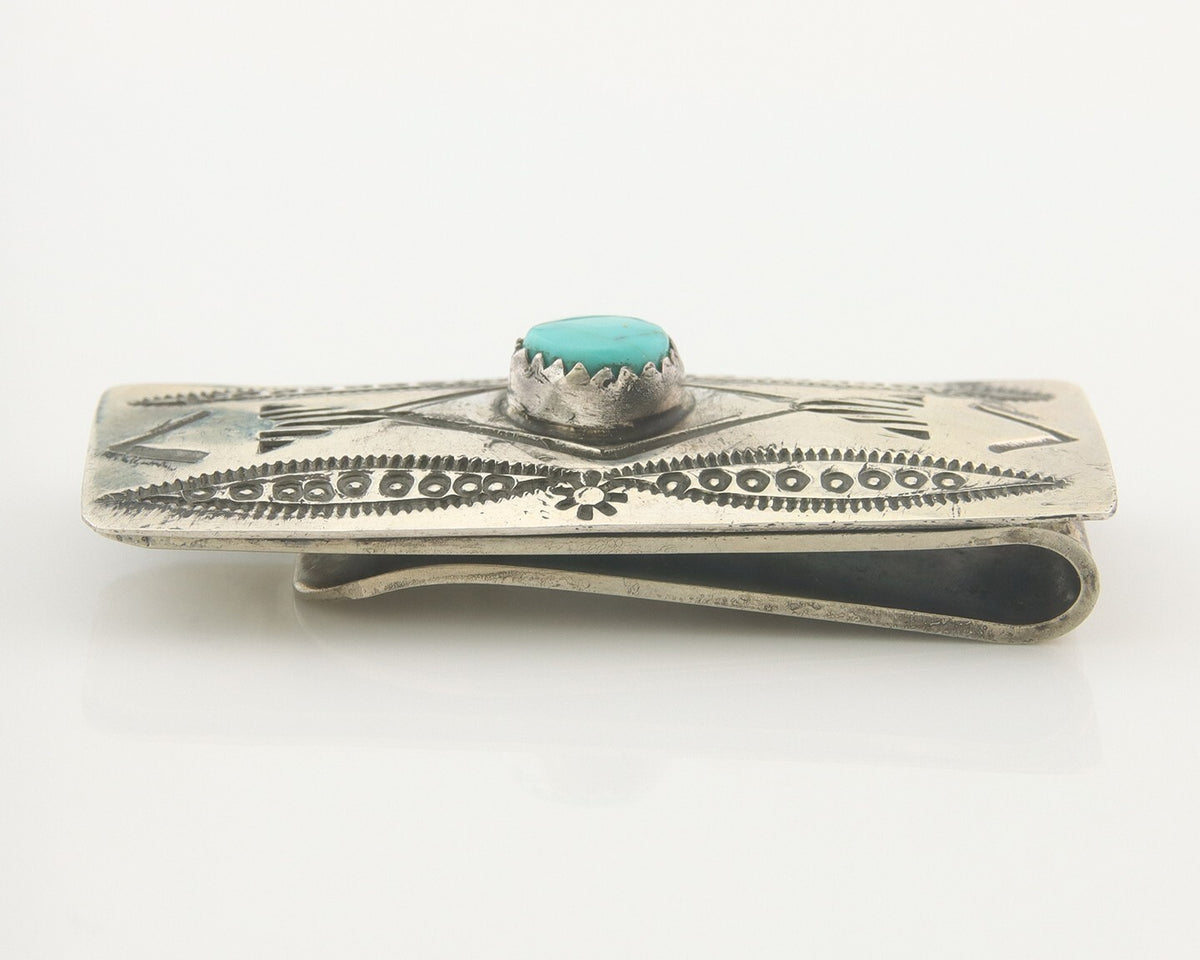 Navajo Money Clip 925 Silver & 999 Nickle Hand Stamp Native American Artist C80s
