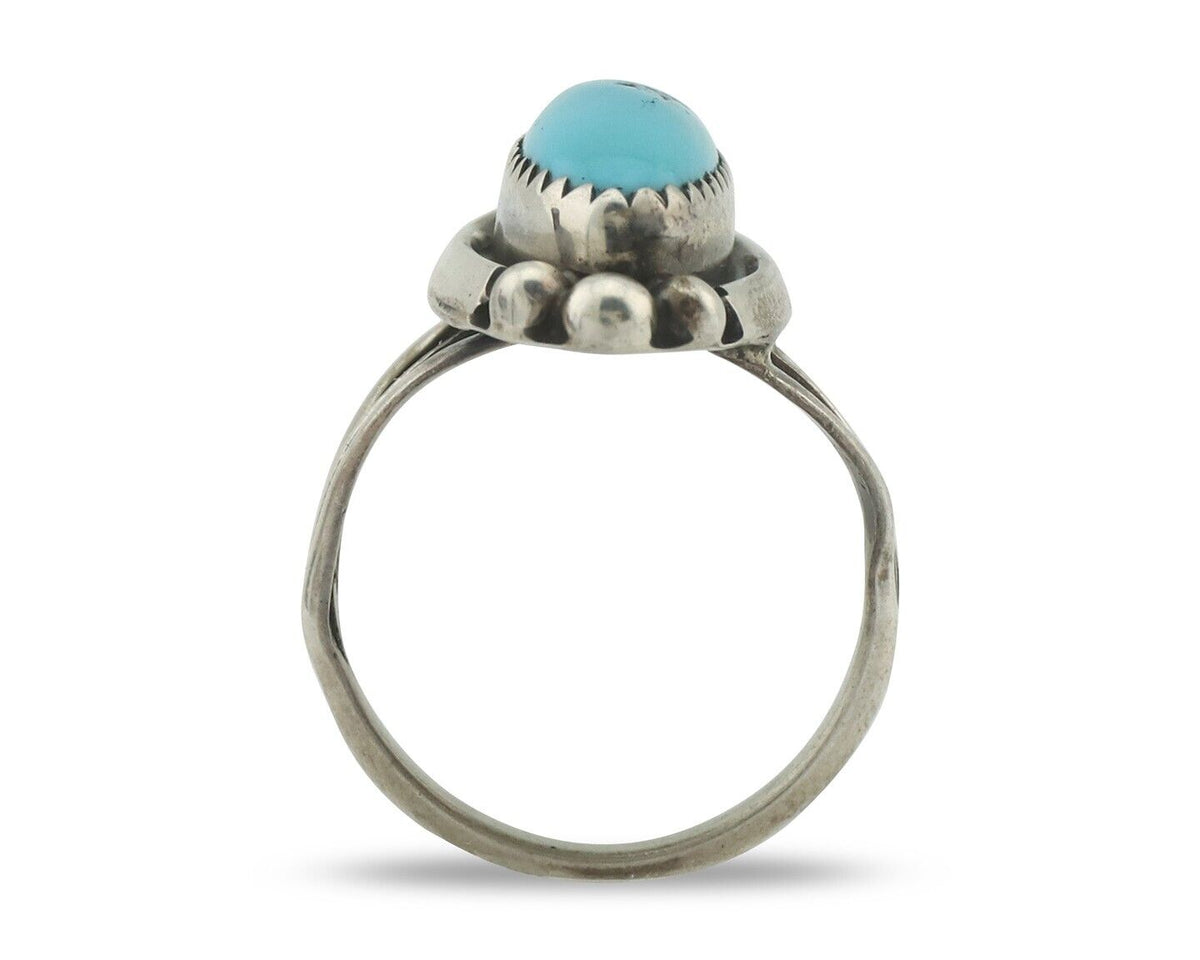 Navajo Ring .925 Silver Sleeping Beauty Turquoise Native American Artist C.80's