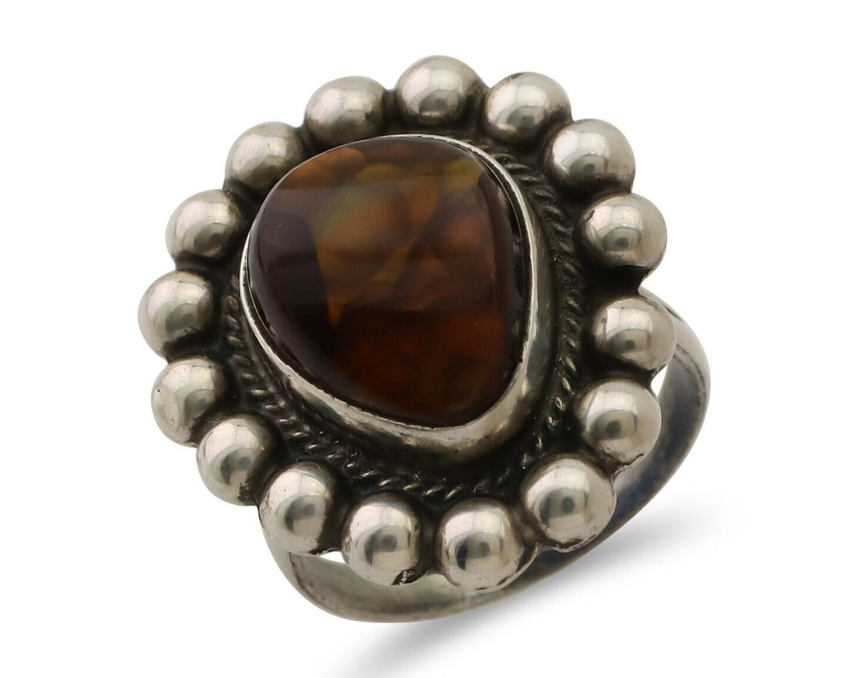 Navajo Handmade Ring 925 Silver Natural Fire Opal Native Artist Size 6.75 C.80's