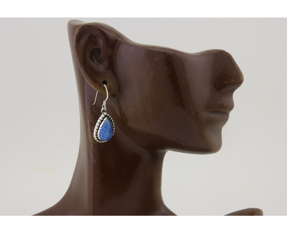 Navajo Earrings 925 Silver Blue Denim Lapis Artist Signed First Eagle C.80's