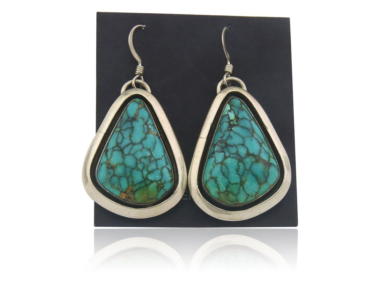 Navajo Earrings 925 Silver Handmade Natural Turquoise Signed J Linkin C.80's