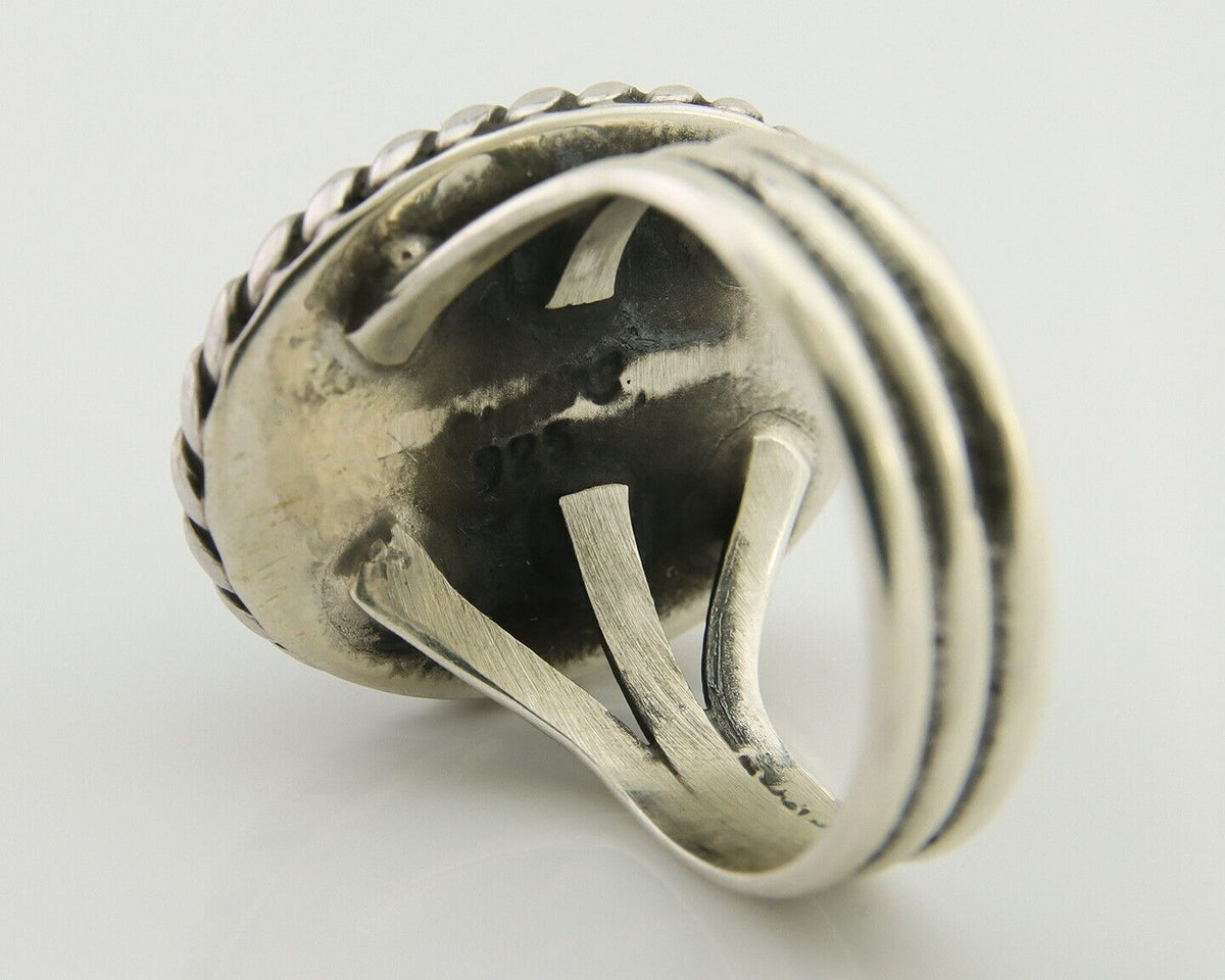 Navajo Ring 925 Silver Natural Malachite Native American Artist C.80's