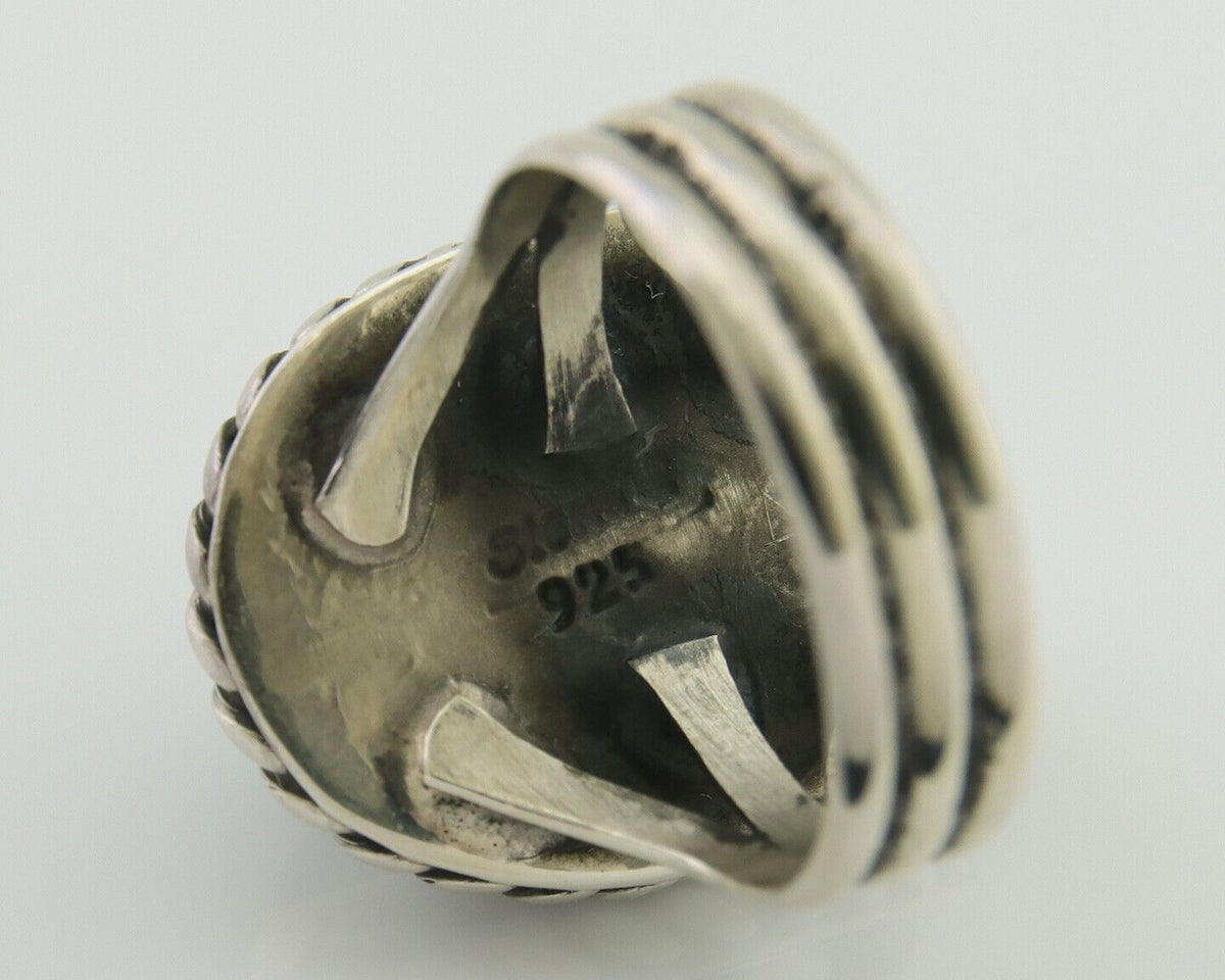 Navajo Ring 925 Silver Natural Malachite Native American Artist C.80's
