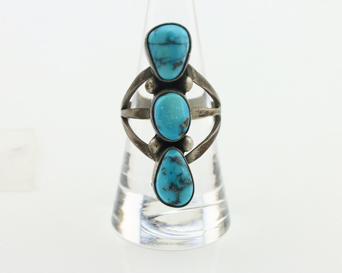 Navajo Ring 925 Silver Natural Blue Turquoise Native American Artist C.80's