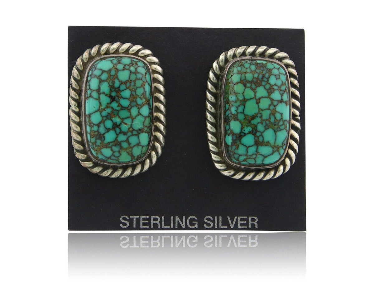 Navajo Earrings 925 Silver Spiderweb Turquoise Artist Signed W C.80's