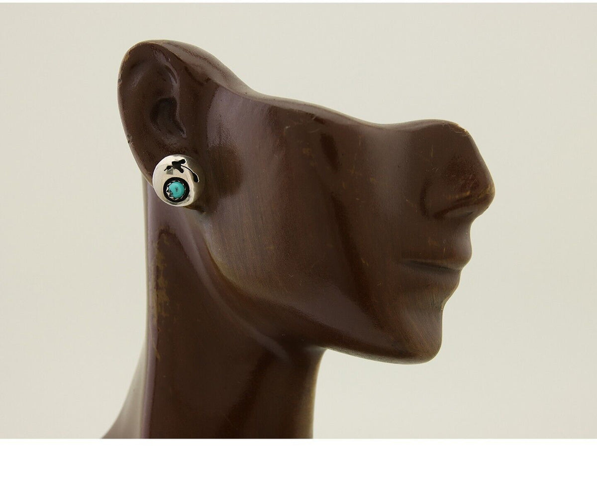 Navajo Handmade Earrings 925 Silver Turquoise Native American Artist C.80's
