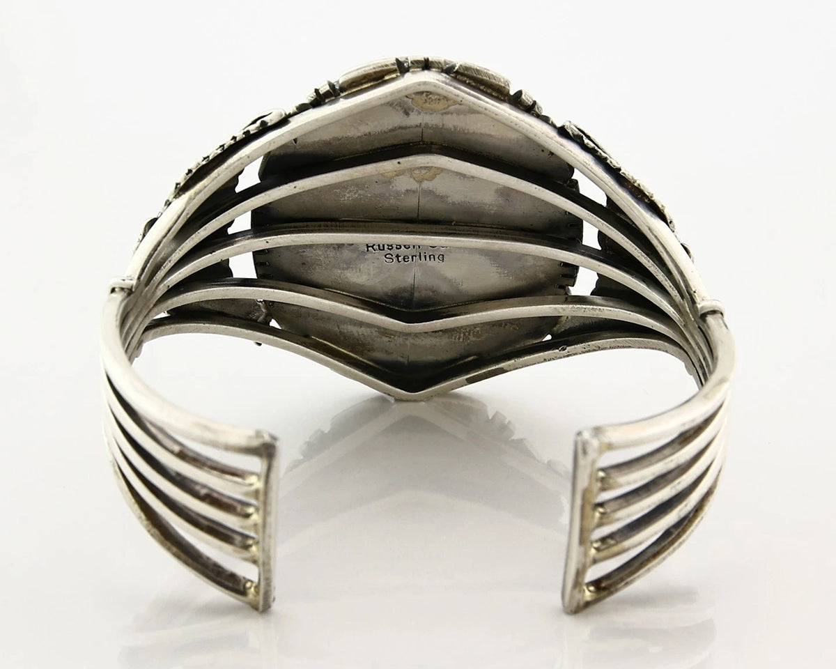 Navajo Cuff Bracelet Sterling Silver Turquoise Vintage Signed Russell Sam