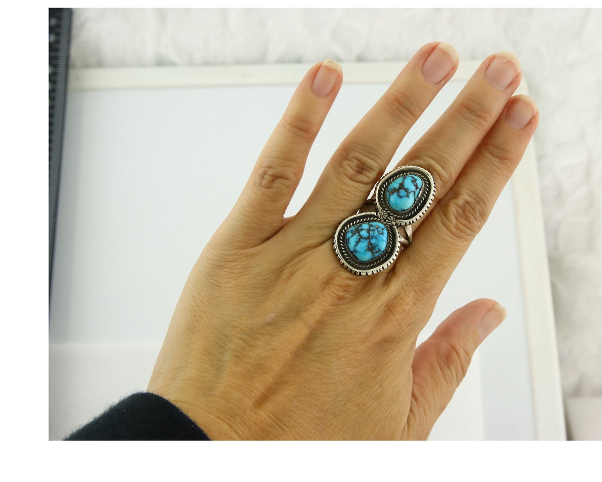 Vintage Navajo Ring Sterling Silver Authentic Turquoise Tom Willeto Size 6.25
