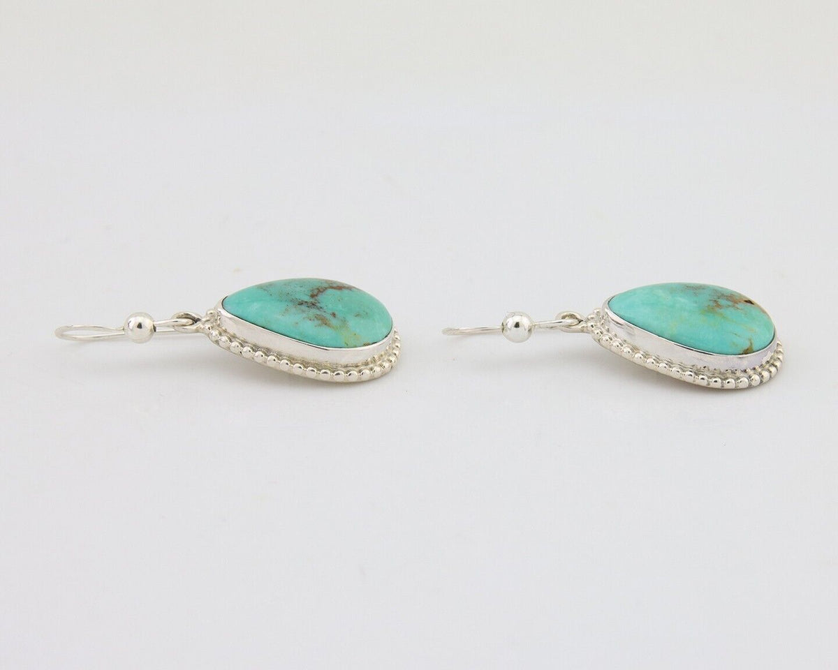 Navajo Dangle Earrings 925 Silver Natural Turquoise Artist Signed Montoya C.80's