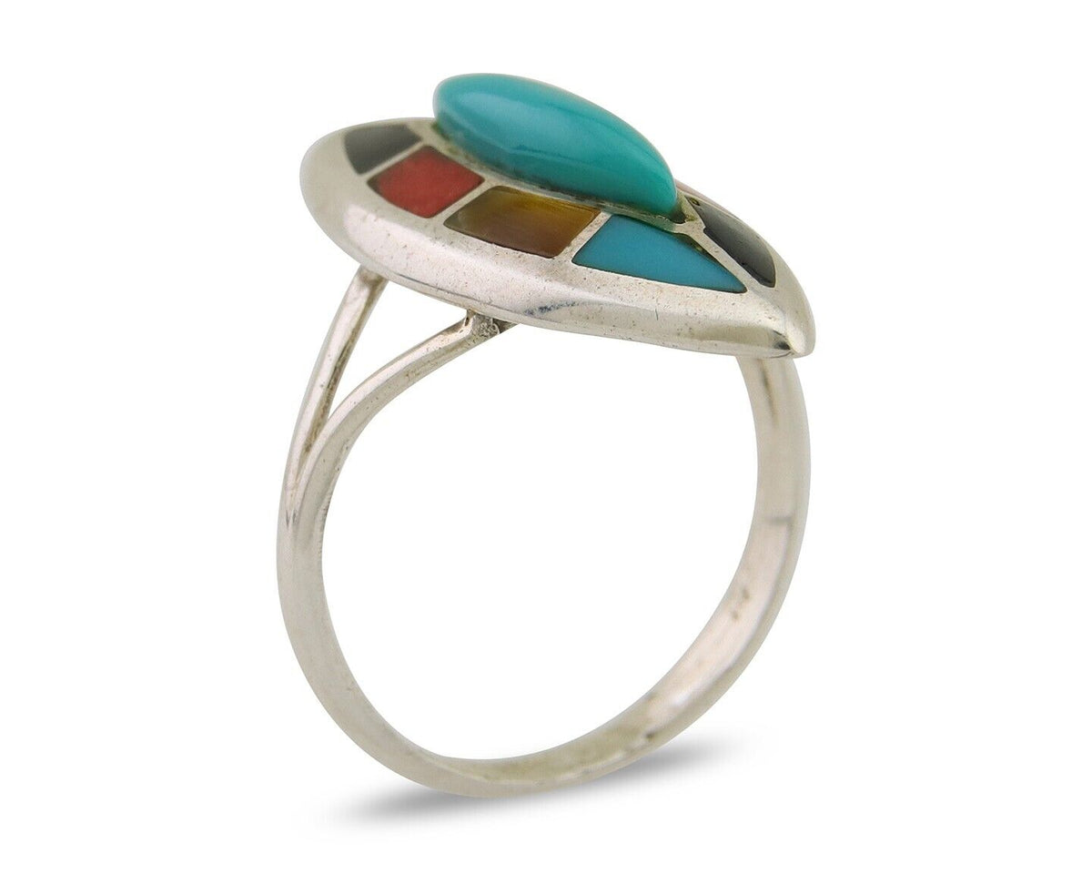 Navajo Ring 925 Silver Turquoise Shell Onyx Spiney Oyster Native Artist C80's