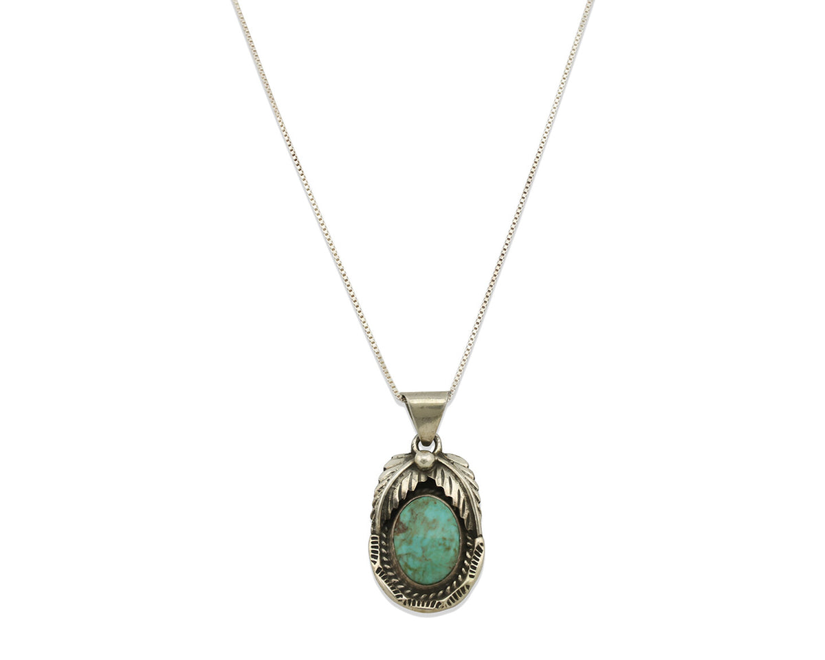 Navajo Kingman Turquoise Pendant .925 Silver Artist Signed Sunrise C.80's