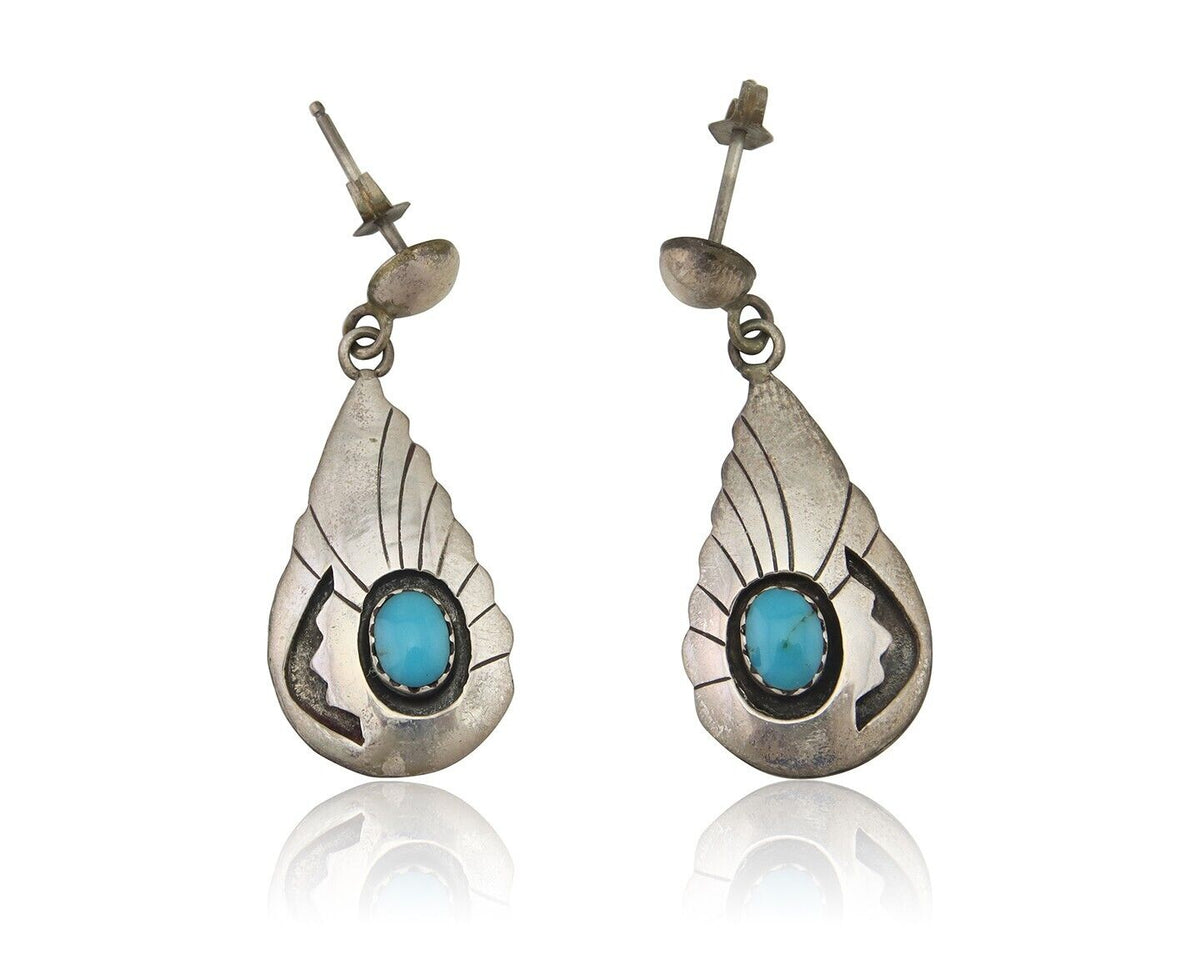 Navajo Earrings 925 Silver Blue Turquoise Native American Artist C.80's