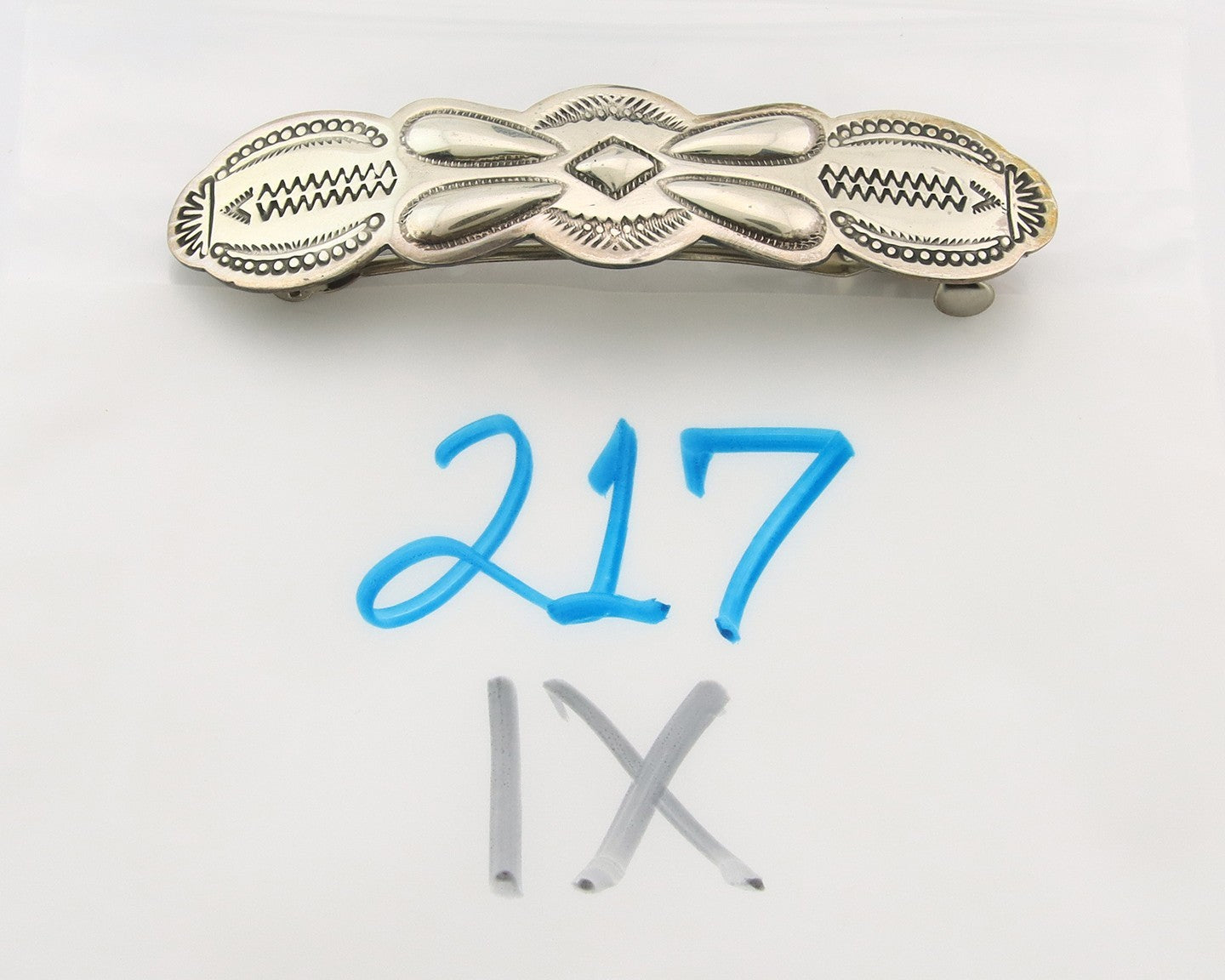 Vintage Navajo Barrette 925 Sterling Silver Hand Stamped Signed SN