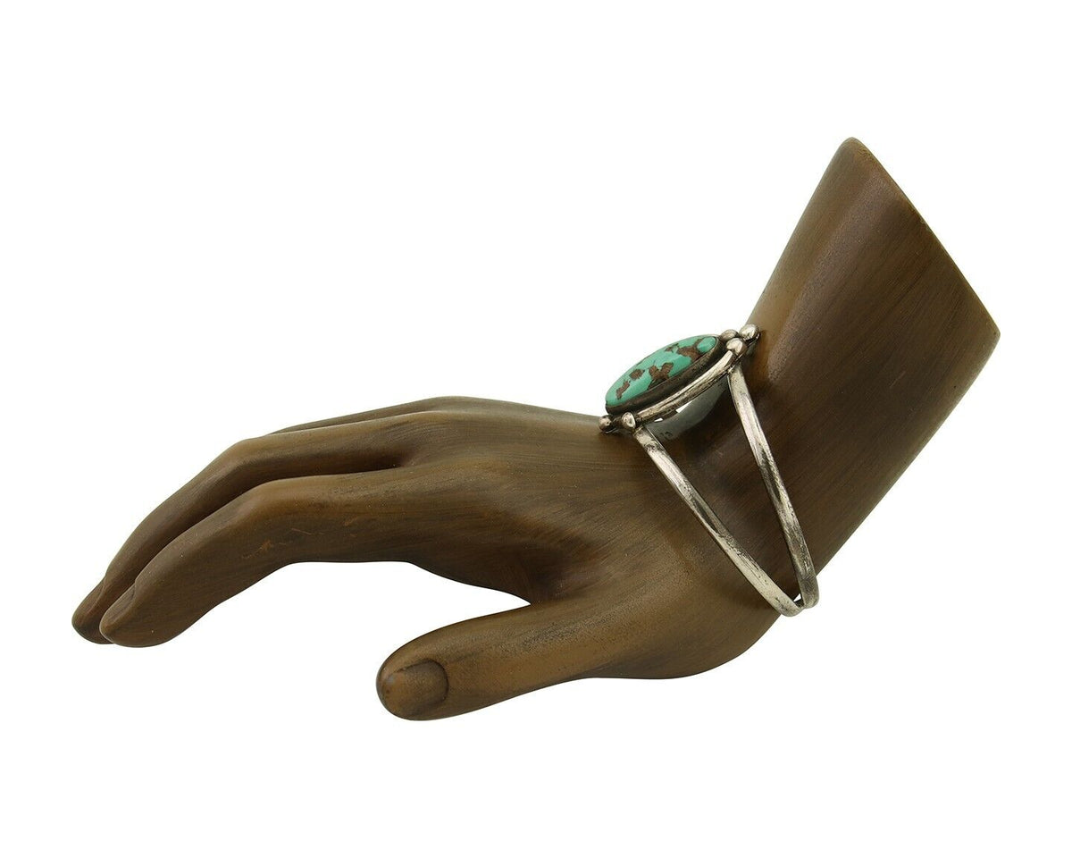 Navajo Hand Stamped Cuff Bracelet Turquoise 925 Silver Signed Sunrise C.80's