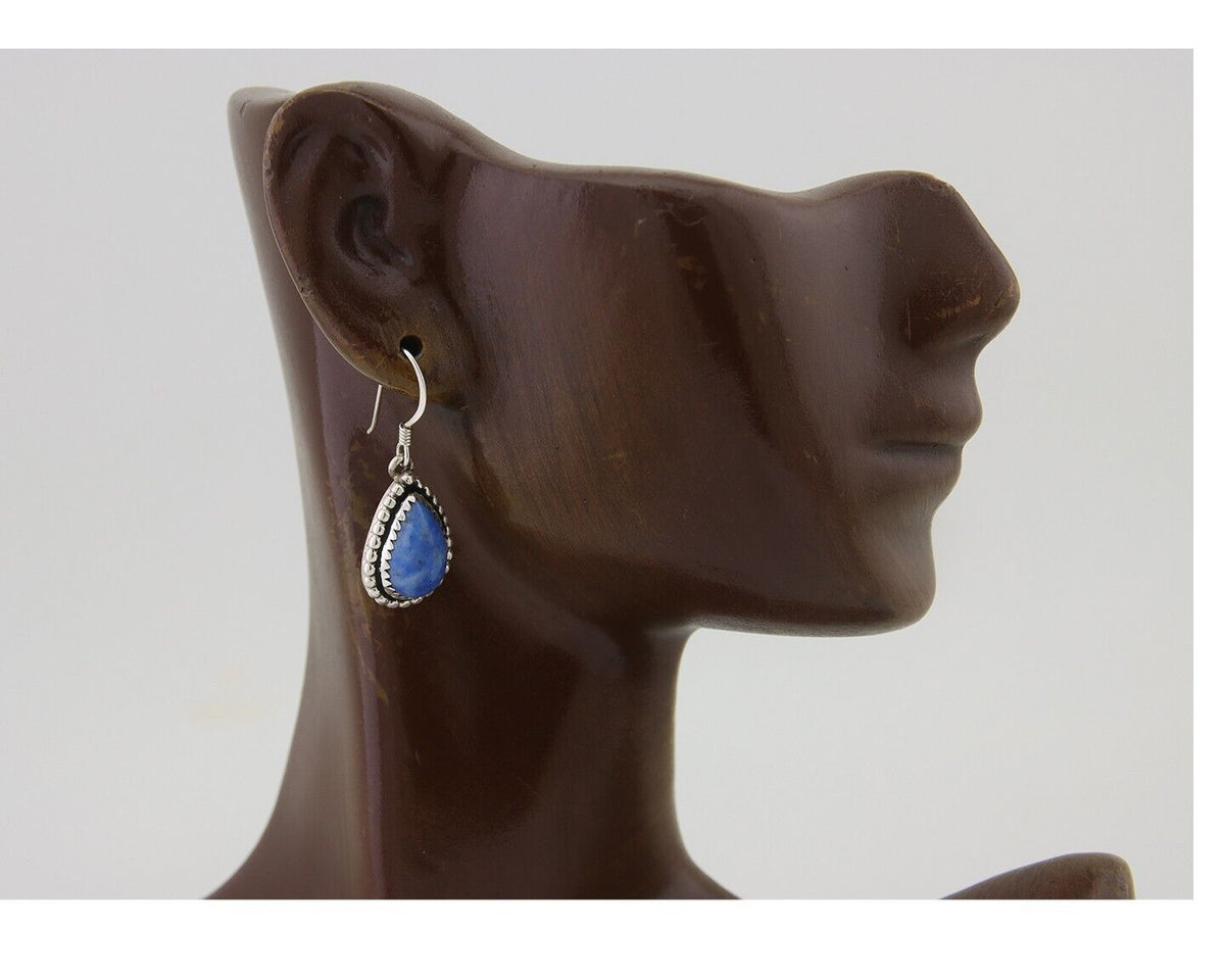 Navajo Earrings 925 Silver Blue Denim Lapis Artist Signed First Eagle C.80's