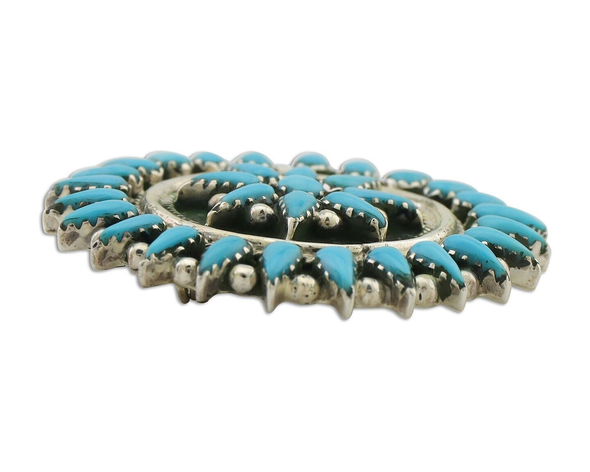 Navajo Pin Pendant 925 Silver Blue Turquoise Signed Benson Yazzie C.80's