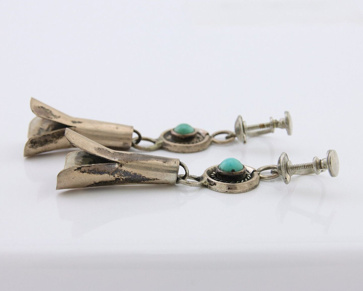Navajo Paw Earrings 925 Silver Blue Turquoise Native American Artist C.80's
