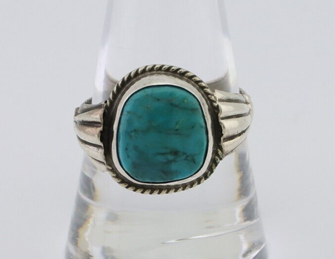 Navajo Handmade Ring 925 Silver Blue Turquoise Native American Artist C.80's