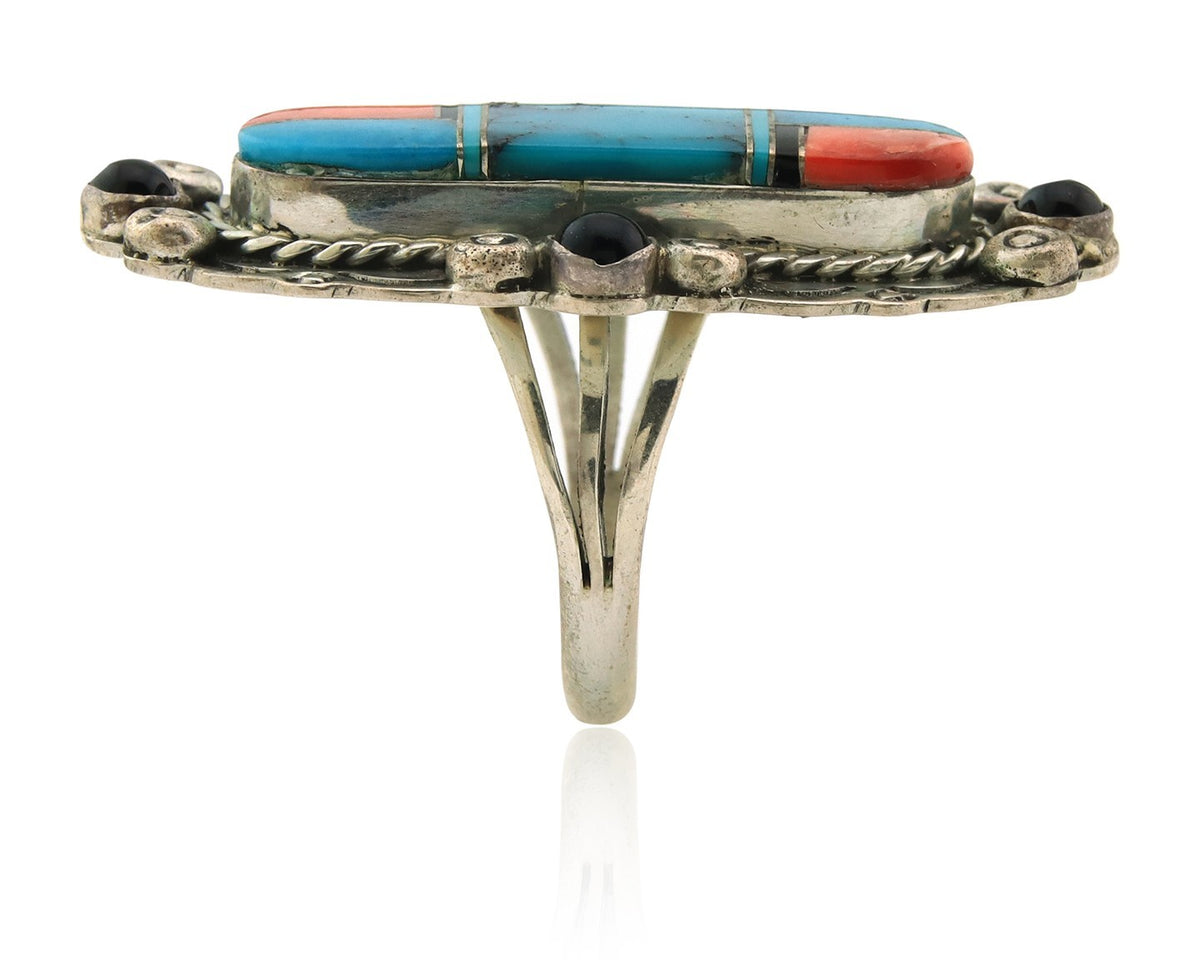 Navajo Tiwa Ring Sterling Silver Gemstone Vintage Signed Francis Size 8.25