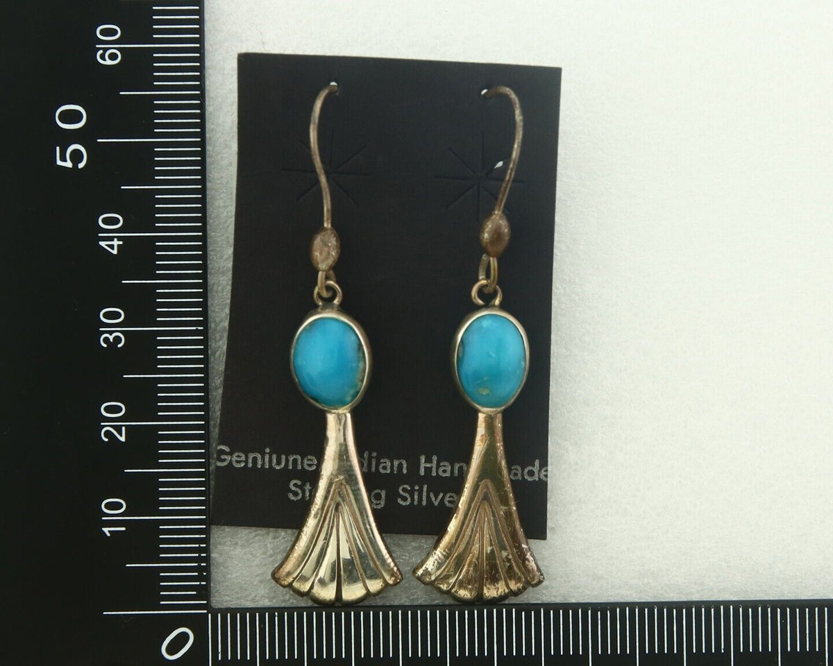 Navajo Earrings 925 Silver Natural Turquoise Native American Artist C.80's
