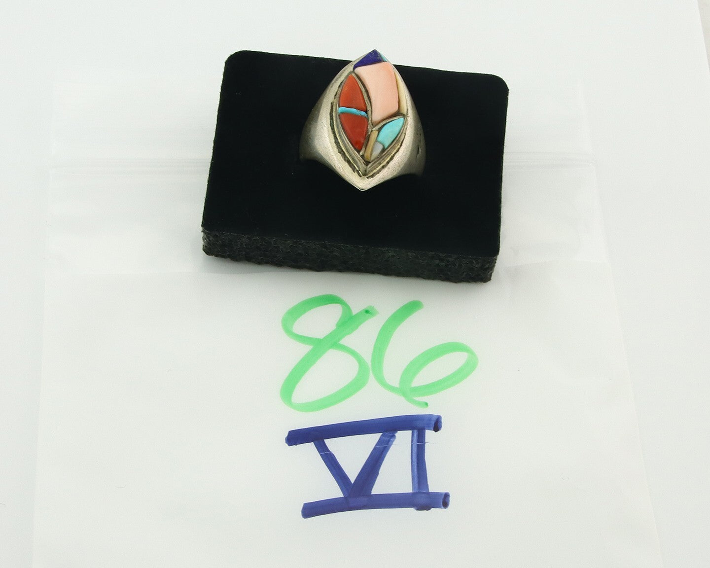 Vintage Navajo Ring 925 Sterling Natural Gemstone Signed Ken Romero Size 11