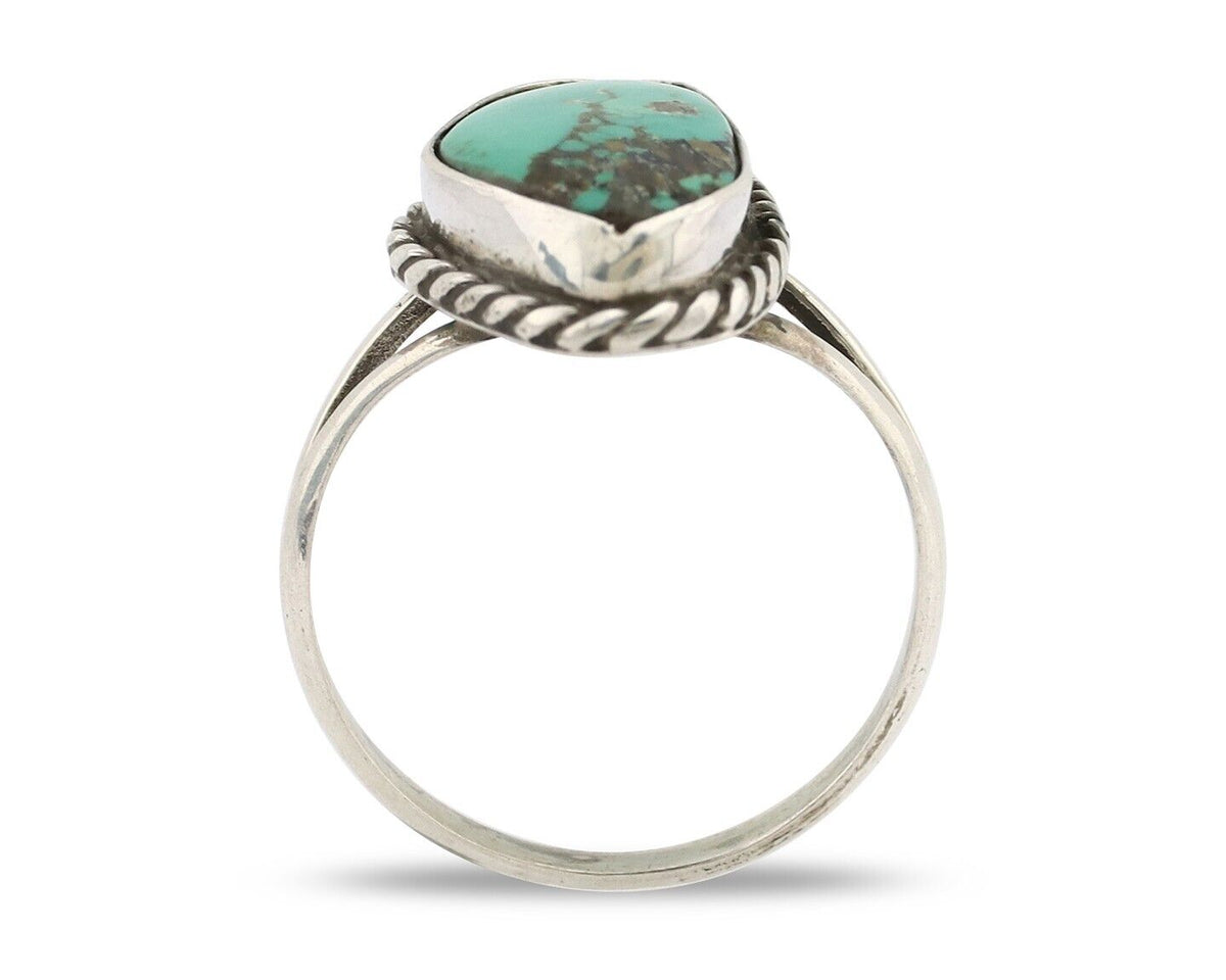 Navajo Ring 925 Silver Natural Turquoise Artist Signed Rabbit Stick C.80's