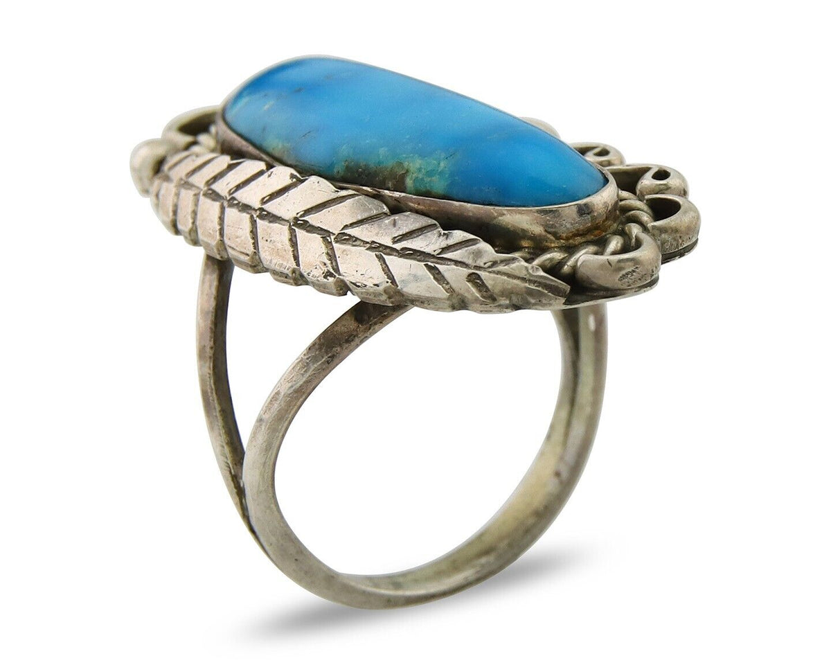 Navajo Ring .925 Sterling Blue Turquoise Artist Signed R Yazzie C.80's