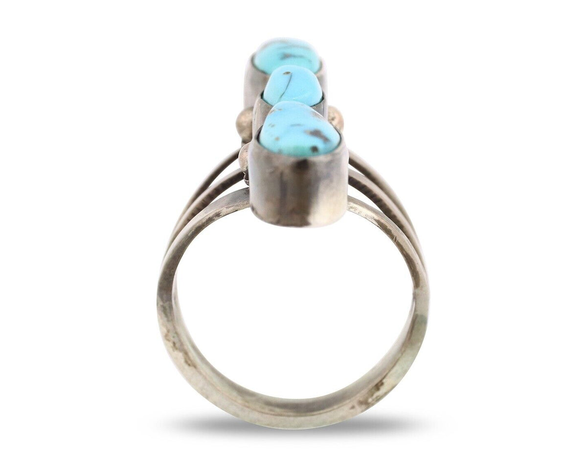 Navajo 3 Stone Ring 925 Silver Blue Turquoise Native American Artist C.80's