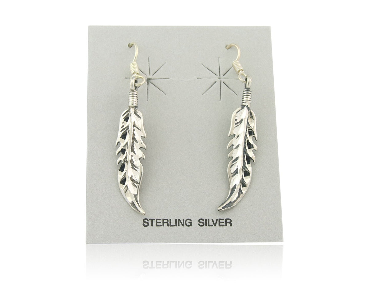 Navajo Feather Earrings Sterling Silver Dangle Vintage Authentic Signed Masha