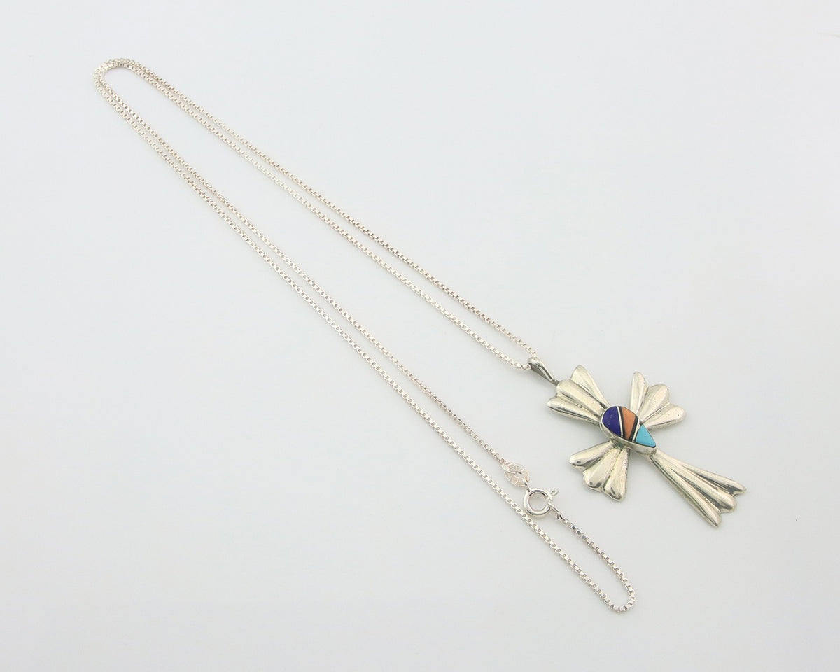 Navajo Cross Necklace Sterling Silver Authentic Natural Gemstones Signed M