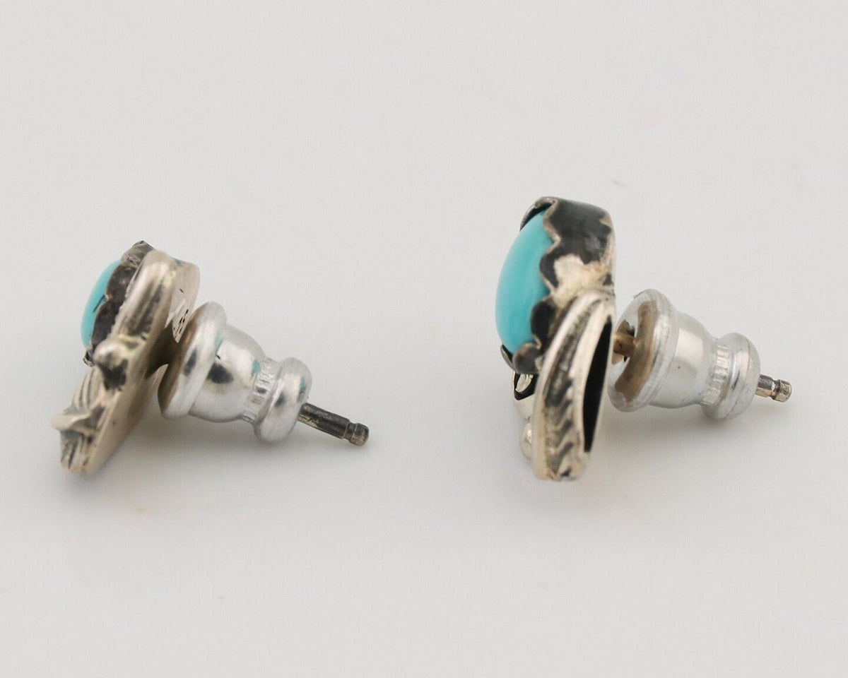 Navajo Handmade Earrings 925 Silver Natural Turquoise Native Artist C.80's