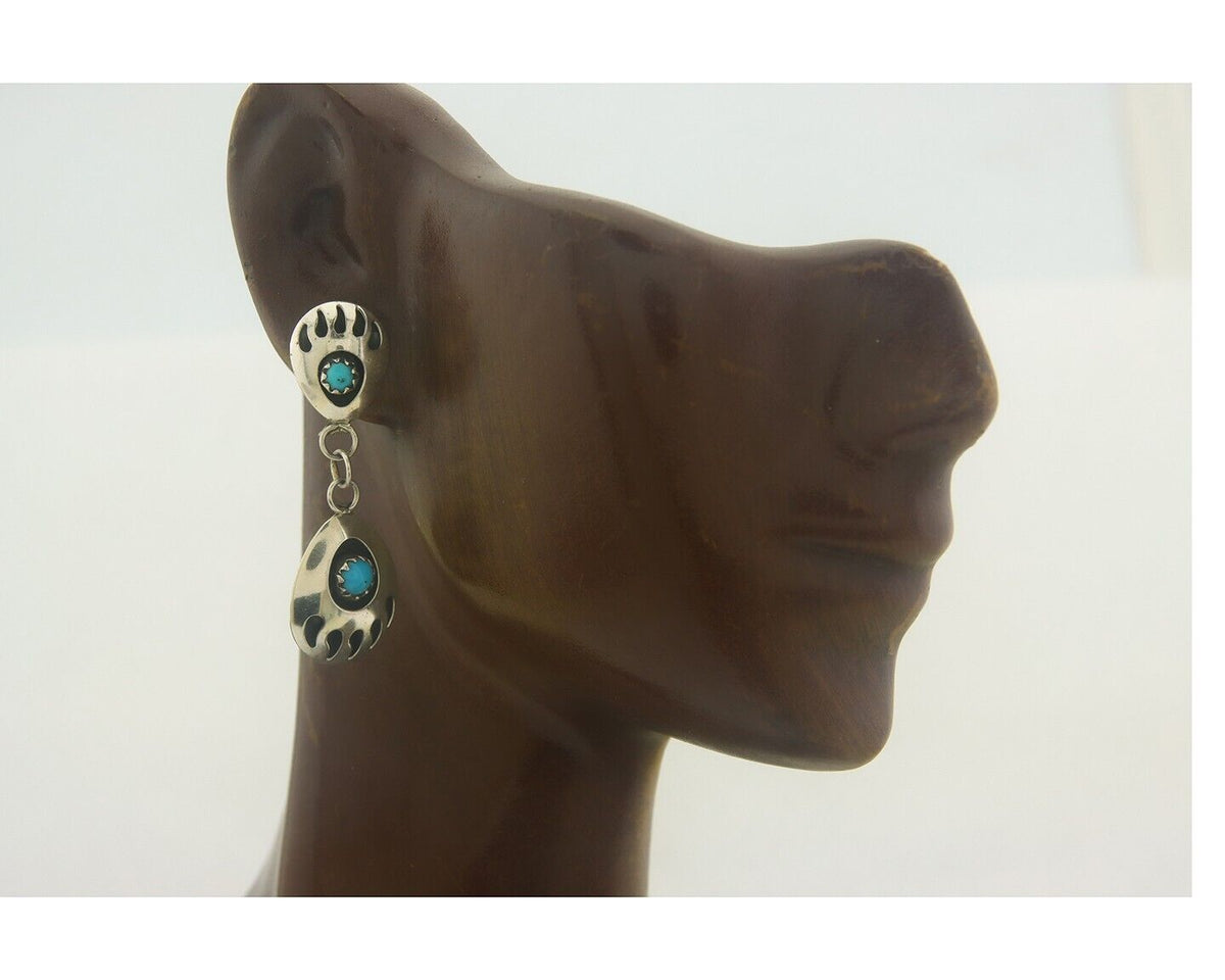 Navajo Earrings 925 Silver Natural Turquoise Native American Artist C80s