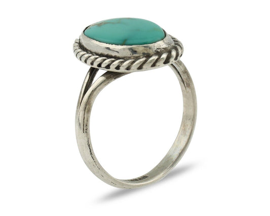 Navajo Ring 925 Silver Kingman Turquoise Native American Artist C.80's