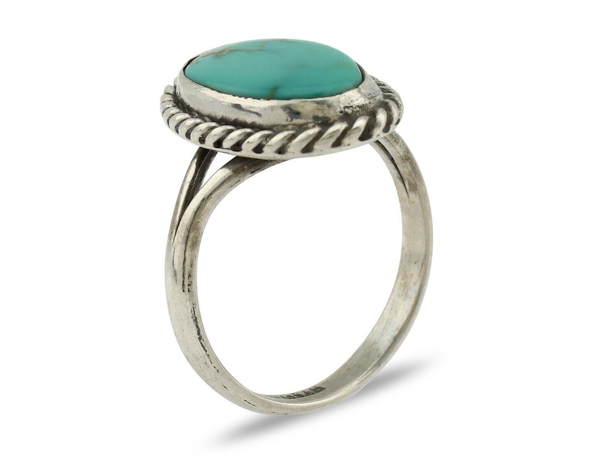 Navajo Ring 925 Silver Kingman Turquoise Native American Artist C.80's