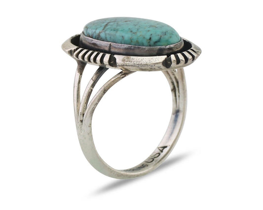 Navajo Ring 925 Silver Kingman Turquoise Native American Artist Size 8.0 C.80's