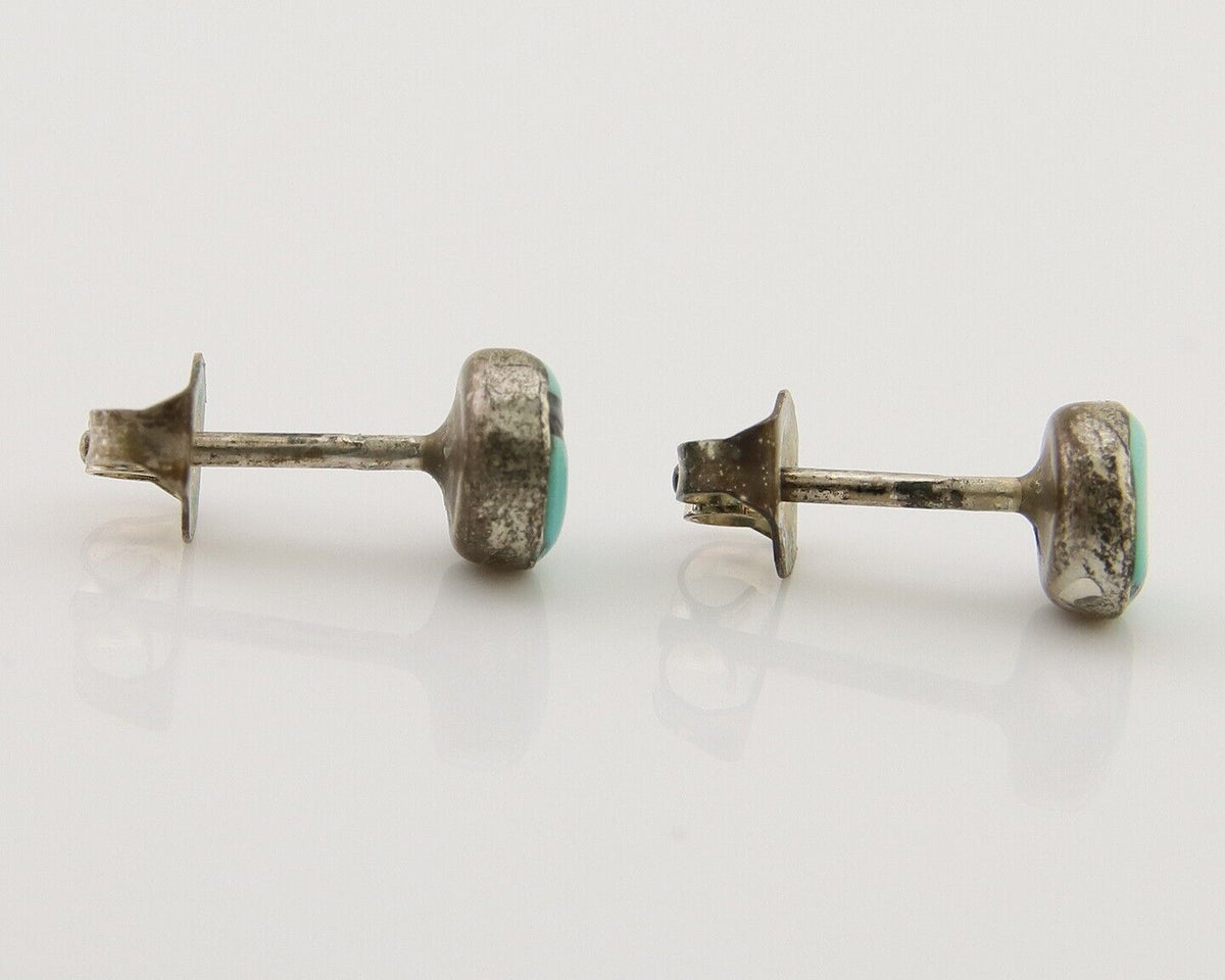 Navajo Earrings 925 Silver Inlaid Natural Turquoise Native American Artist C.80s