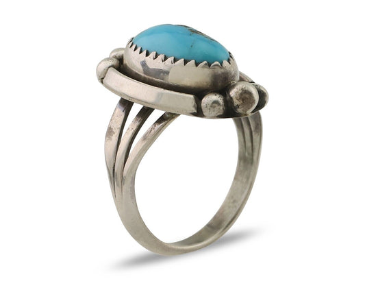 Navajo Ring 925 Silver Sleeping Beauty Turquoise Artist Signed SC C.80's