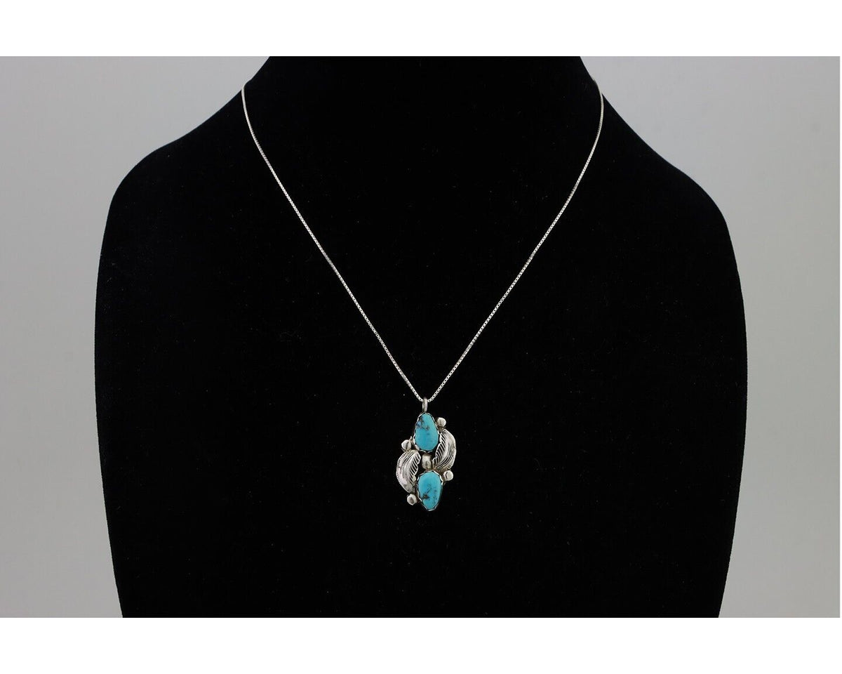 Navajo Turquoise Handmade Necklace 925 Silver Signed Simplicio C.80s