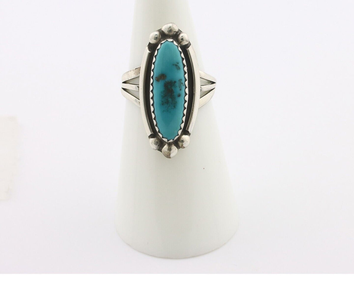 Navajo Ring .925 Silver Sleeping Beauty Turquoise Signed SkyStone Creations C80s