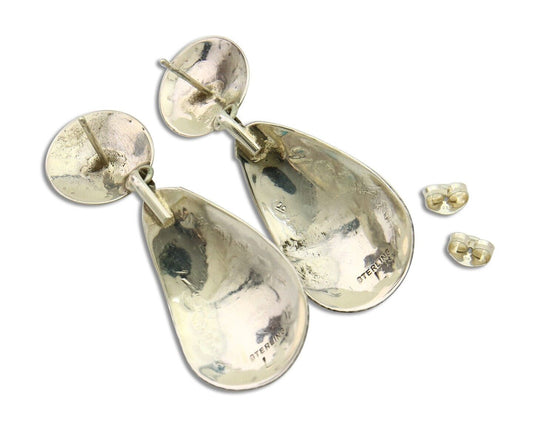 Navajo Earrings 925 Silver Turquoise & Coral Artist Signed Leeann Lee C.80's