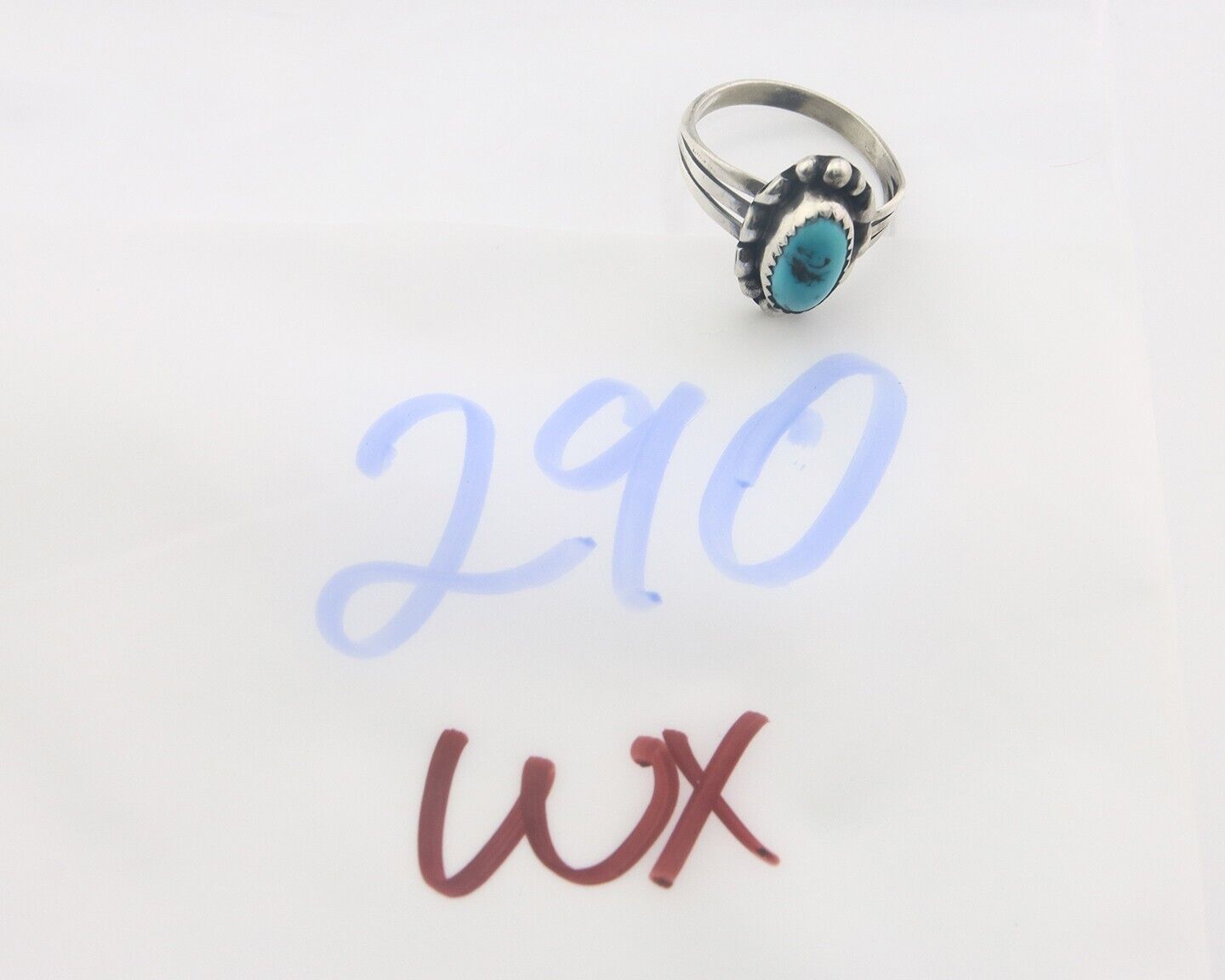 Navajo Ring 925 Sterling Natural Turquoise Native Artist C.80's Size 7.5