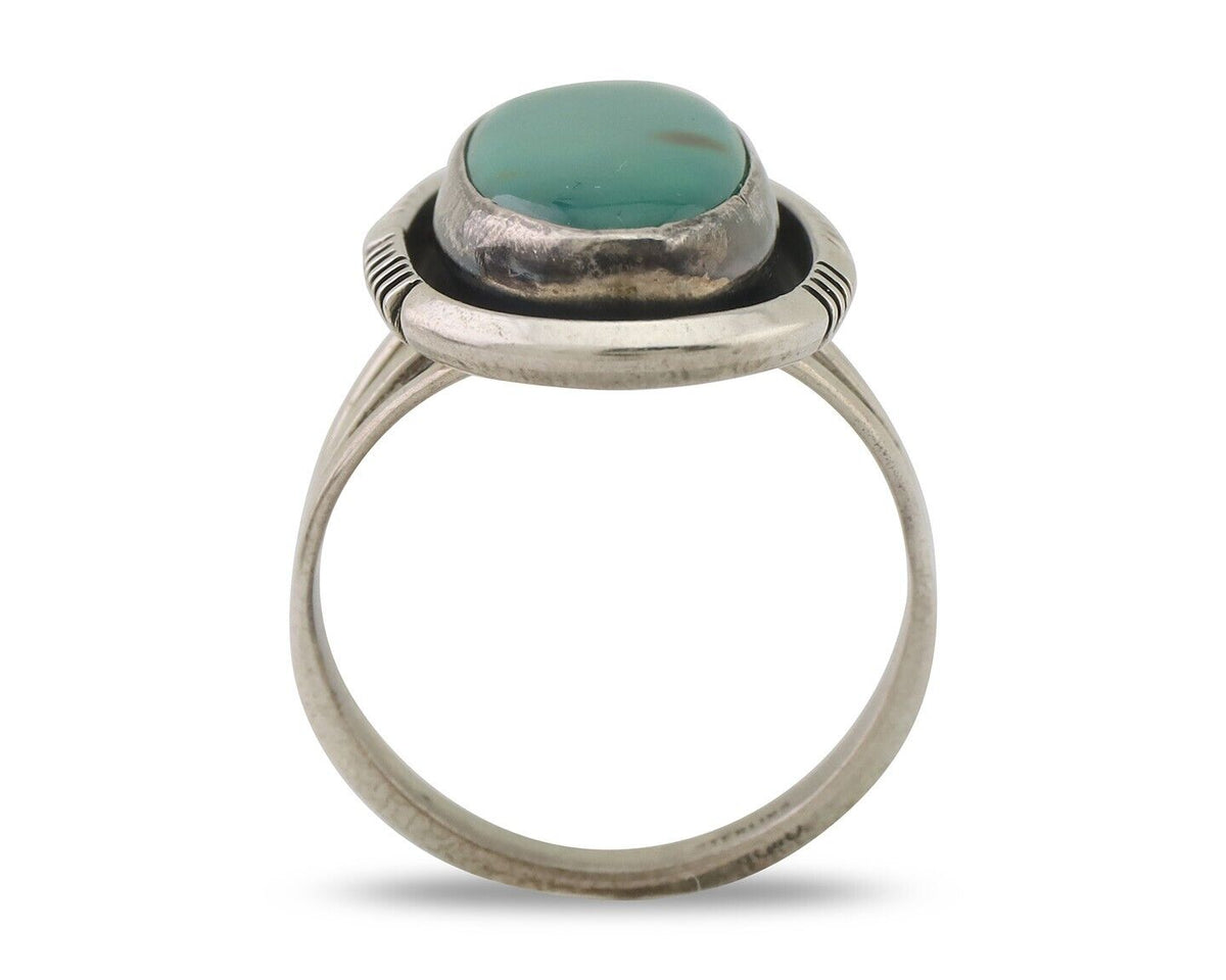Navajo Ring 925 Silver Natural Green Turquoise Native American Artist C.80's
