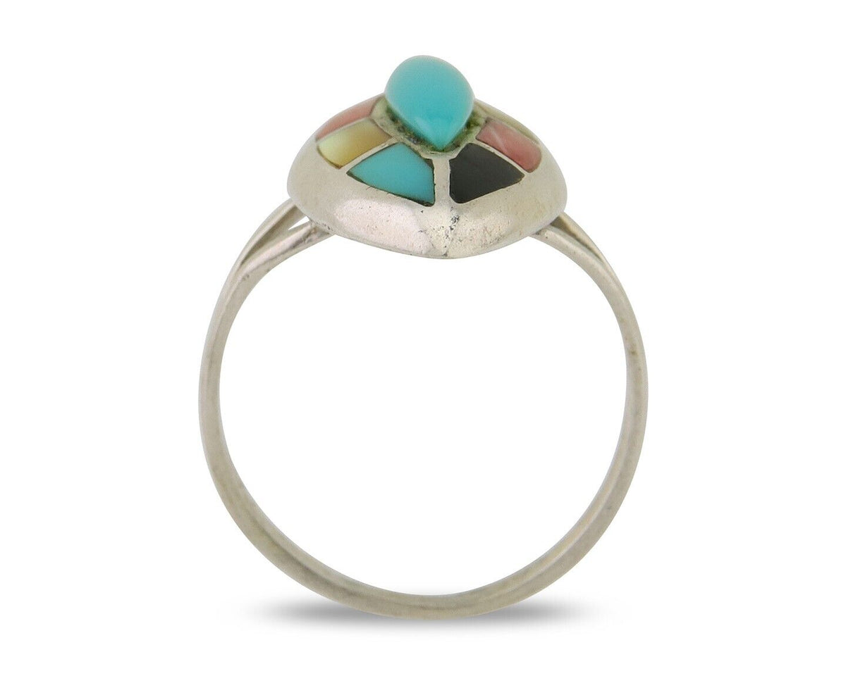 Navajo Ring 925 Silver Turquoise Shell Onyx Spiney Oyster Native Artist C.80's
