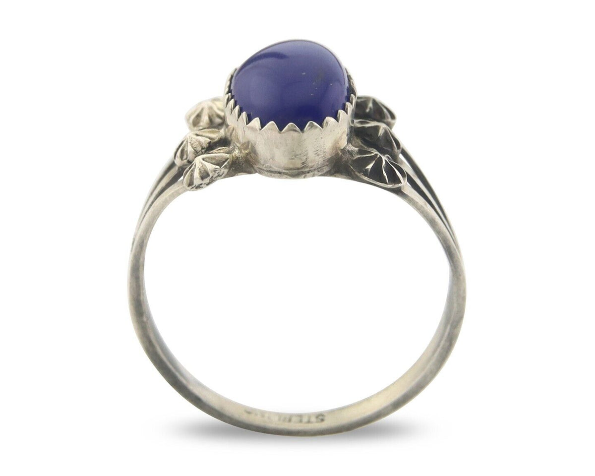 Navajo Ring 925 Sterling Natural Lapis Handmade Native Artist C.80's