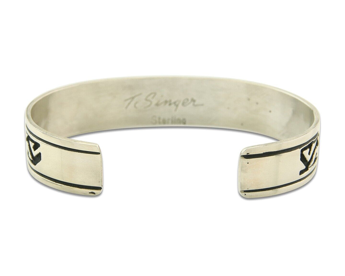 Mens's Navajo Bracelet 925 Silver Artist Signed Thomas Singer Cuff Made 1980's
