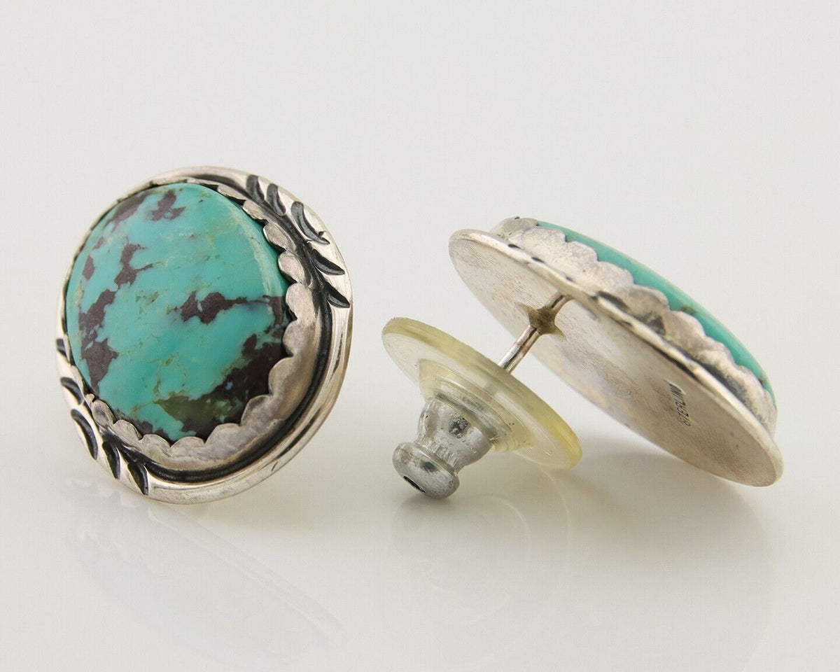 Navajo Earrings 925 Silver Natural Blue Native American Artist C.80's