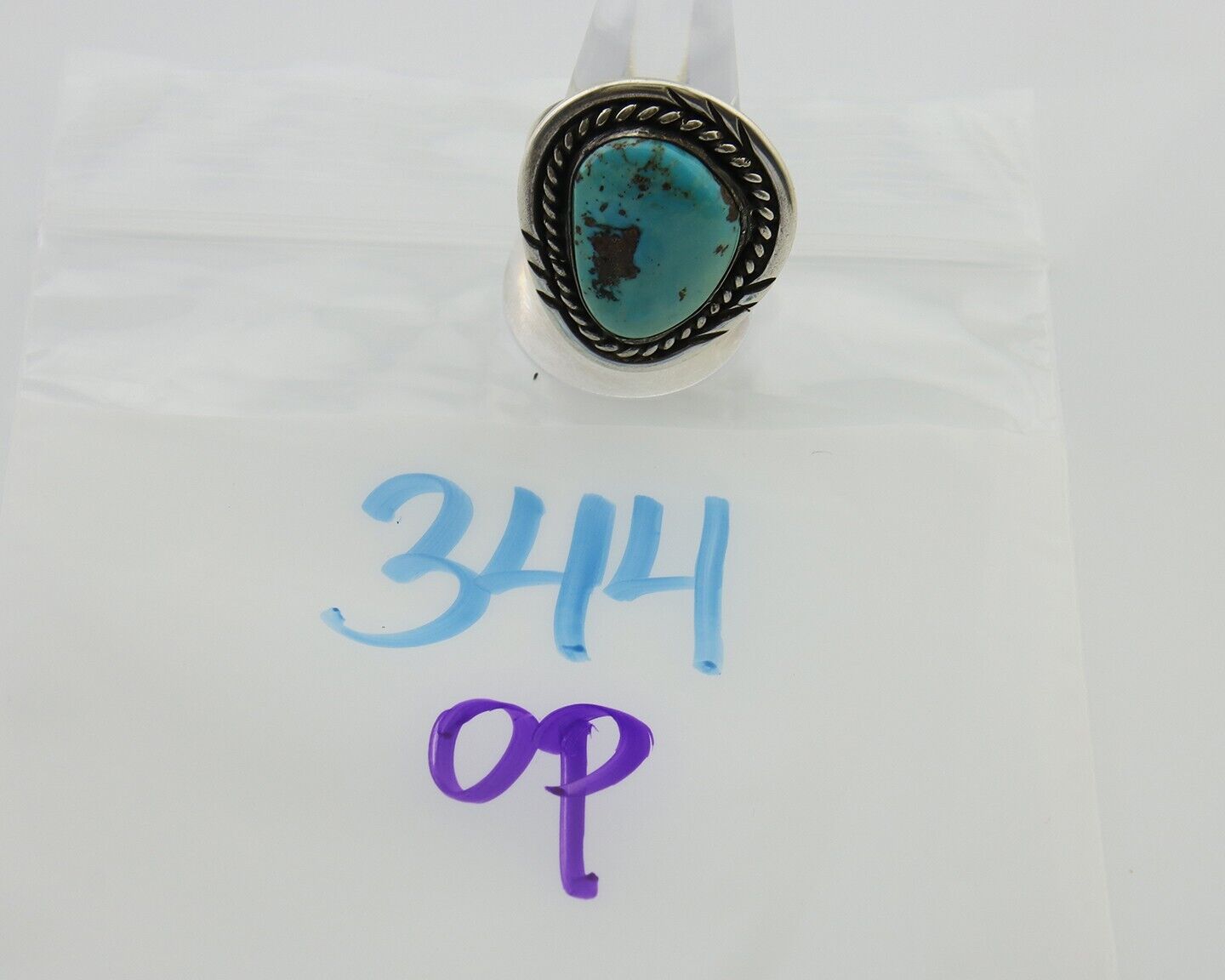 Men Navajo Ring 925 Silver Natural Turquoise Artist Signed PG C.80's