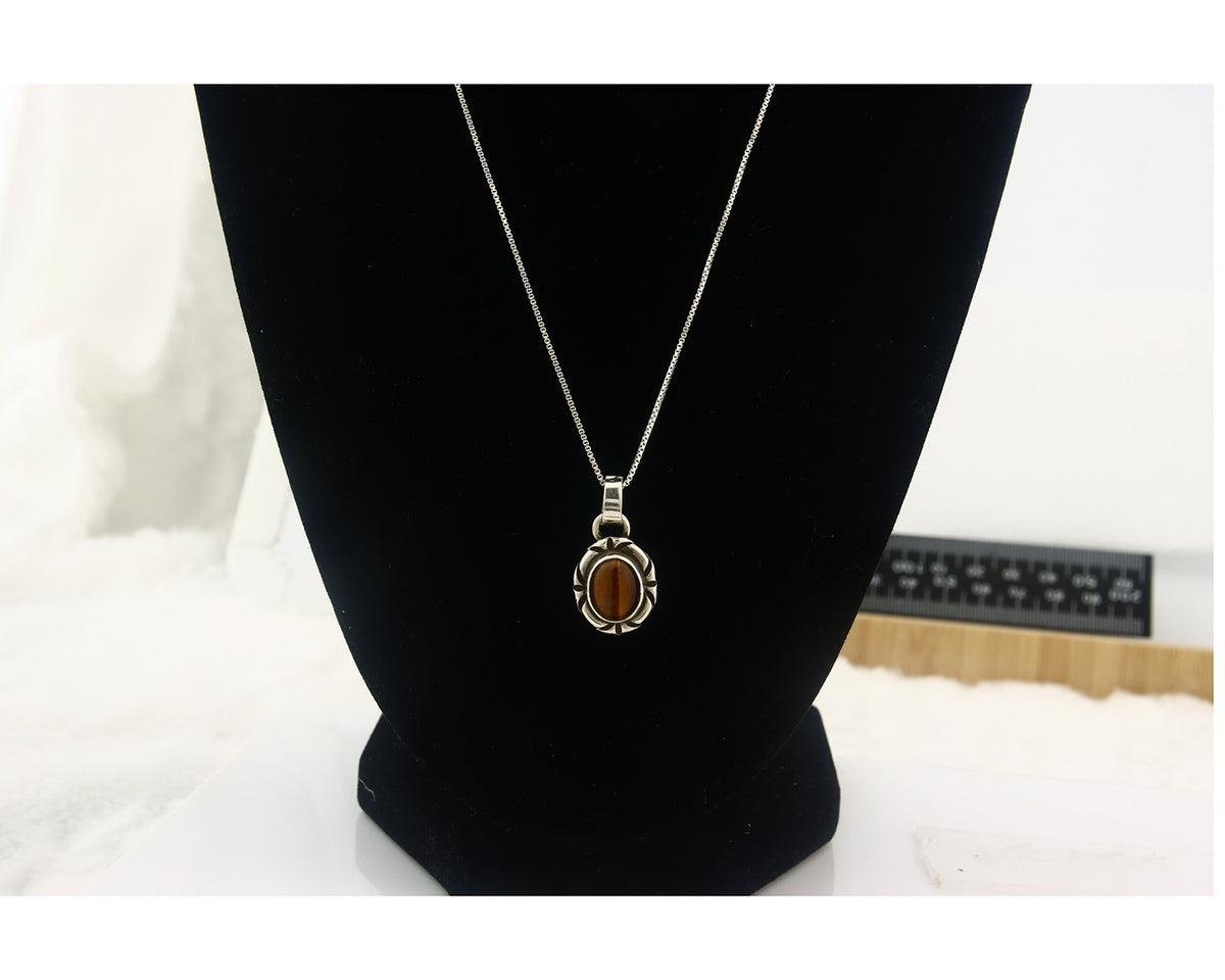 Navajo Sterling Silver Necklace Authentic Tiger Eye Sapphire Vintage Handmade