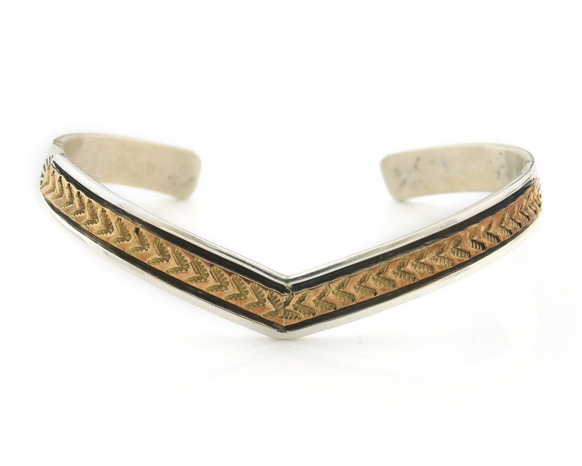 Navajo Cuff Bracelet Sterling Silver & Gold Vintage Signed RL