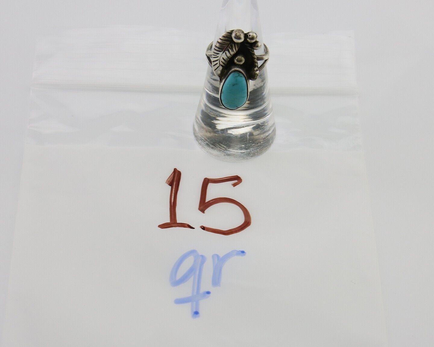 Navajo Handmade Ring 925 Silver Turquoise Signed LS C.80's
